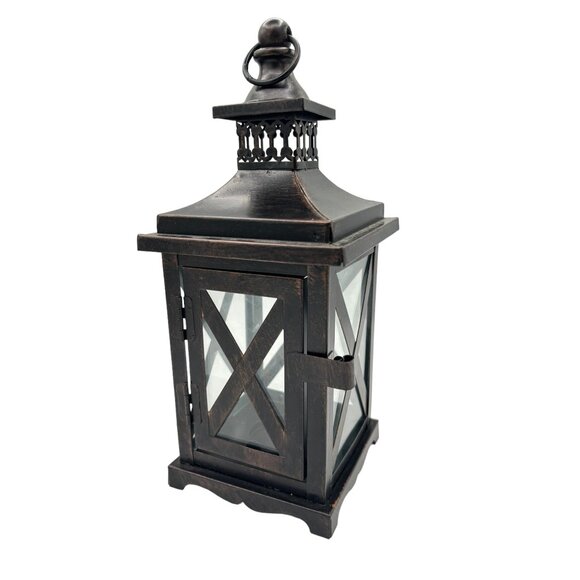 2 Metal and Glass Candle Lanterns Oil Rubbed Bronze New 10" x 4" Votive Candle h - Picture 4 of 14